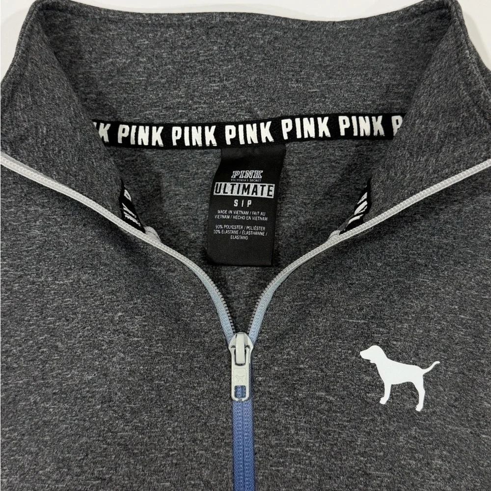 PINK Victoria's Secret Ultimate Charcoal Gray Quarter-Zip Pullover - Size Small - Picture 4 of 6